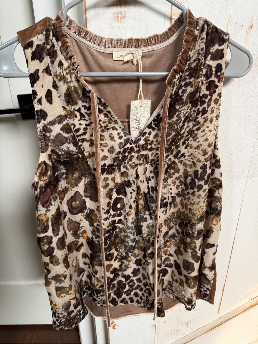Moss & Spy Taupe and Brown Velvet Animal Print Camisole 0349